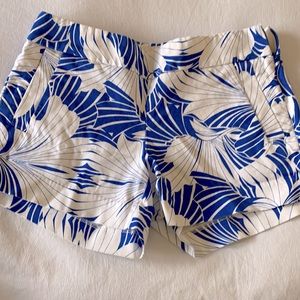J Crew side zip blue and white patterned shorts